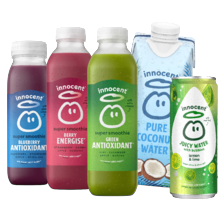 Innocent smoothie (fles à 300/750 ml,)
kokoswater (pak à 500 ml)
of juicy water with bubbles (blik à 330 ml)